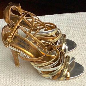 3/$30 Charles Albert Metallic Strappy Heels